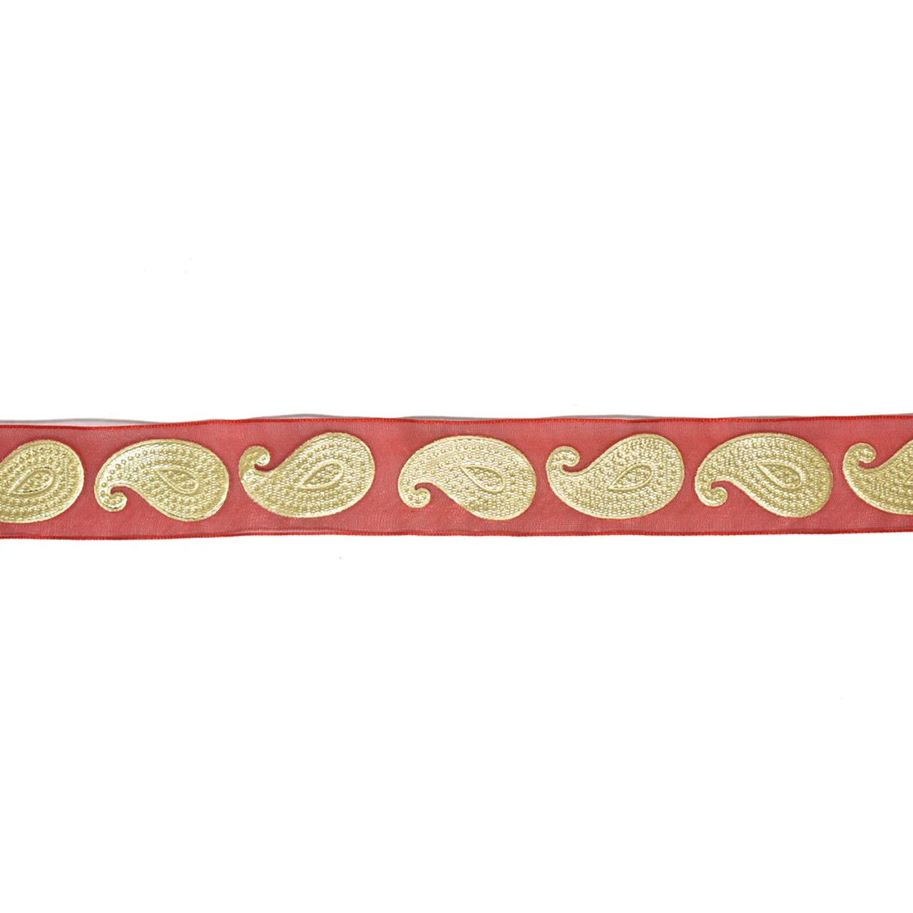 1Yard Metallic Gold Paisley Design Chiffon Ribbon for Crafts Decorations 1 inch Width